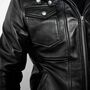 Men Genuine Black Hooded Bomber Leather Motorcycle Jacket Real Lambskin with Removable Hood-3