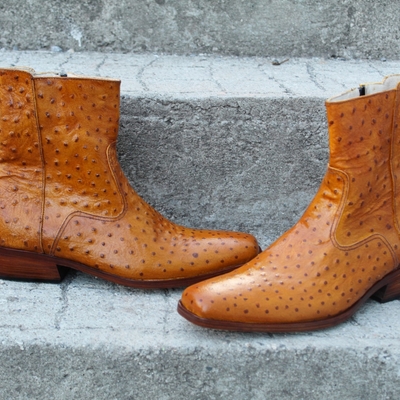 Crafted leather classic handmade brown ostrich leather side zipper jodhpur style boot - Thumbnail 5