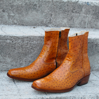 Crafted Leather Classic Handmade Brown Ostrich Leather Side Zipper Jodhpur Style Boot - Thumbnail 2