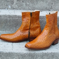 Crafted Leather Classic Handmade Brown Ostrich Leather Side Zipper Jodhpur Style Boot - Thumbnail 1