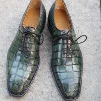 Crafted Leather Men Green Crocodile Leather Dress Lace up Alligator Shoes - Thumbnail 2