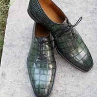 Crafted Leather Men Green Crocodile Leather Dress Lace up Alligator Shoes - Thumbnail 1