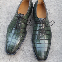 Crafted Leather Men Green Crocodile Leather Dress Lace up Alligator Shoes - Thumbnail 3