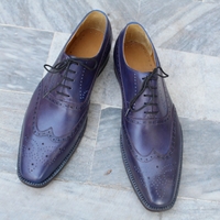 Crafted Leather Classic Mens Blue Purple Leather Wingtip Oxford Dress Shoes - Thumbnail 4