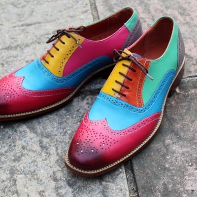 Crafted leather classic multi color leather wingtip oxford lace up dress shoes - Thumbnail 5