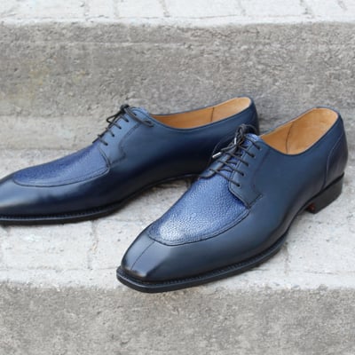 Crafted leather classic blue grain leather dress lace up oxford shoes - Thumbnail 5