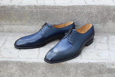 Crafted Leather Classic Blue Grain Leather Dress Lace up Oxford Shoes
