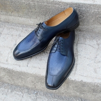 Crafted Leather Classic Blue Grain Leather Dress Lace up Oxford Shoes - Thumbnail 2
