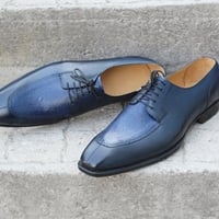 Crafted Leather Classic Blue Grain Leather Dress Lace up Oxford Shoes - Thumbnail 1
