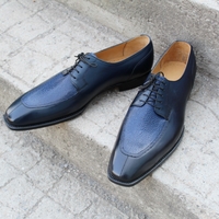 Crafted Leather Classic Blue Grain Leather Dress Lace up Oxford Shoes - Thumbnail 3