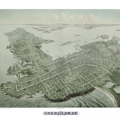 Newport, ri in 1878 - bird's eye view map, aerial map, panorama, vintage map, antique, reproduction, giclée, framable, fine art, history