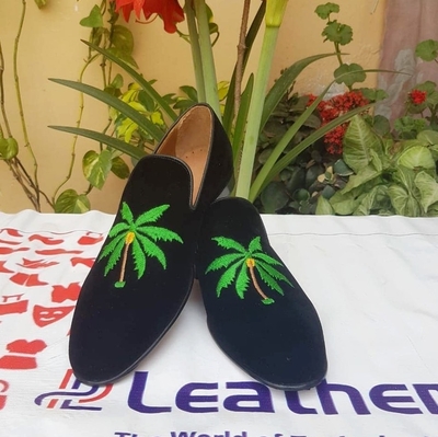 Crafted Leather Black Velvet Moccasin Loafers Mens Formal Dress Shoes