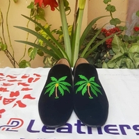 Crafted Leather Black Velvet Moccasin Loafers Mens Formal Dress Shoes - Thumbnail 1