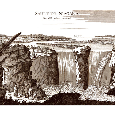 Niagara falls, 1775 - bird's eye view, aerial, panorama, vintage, antique, reproduction, giclée, framable, fine art, home decor, wall art