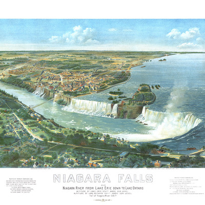 Niagara falls, 1893 - bird's eye view, aerial, panorama, vintage, antique, reproduction, giclée, framable, fine art, home decor, wall art