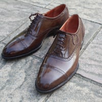 Crafted Leather Classic Men Brown Leather Oxford Dress Shoes - Thumbnail 1