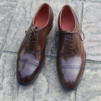 Crafted Leather Classic Men Brown Leather Oxford Dress Shoes - Thumbnail 3