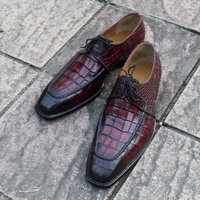 Crafted Leather Classic Burguny Crocodile/Alligator Leather Lace up Oxford Dress Shoes - Thumbnail 2