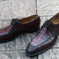 Crafted Leather Classic Burguny Crocodile/Alligator Leather Lace up Oxford Dress Shoes - Thumbnail 1