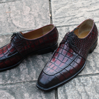 Crafted Leather Classic Burguny Crocodile/Alligator Leather Lace up Oxford Dress Shoes - Thumbnail 3