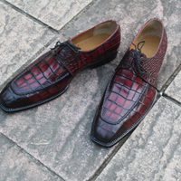 Crafted Leather Classic Burguny Crocodile/Alligator Leather Lace up Oxford Dress Shoes - Thumbnail 4