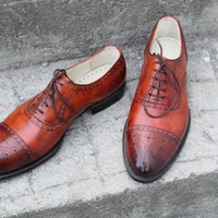 Crafted Leather Classic Men Brown Patina Leather Lace up Oxford Dress Shoes - Thumbnail 3