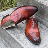 Crafted Leather Classic Men Brown Patina Leather Lace up Oxford Dress Shoes - Thumbnail 2