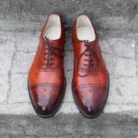 Crafted Leather Classic Men Brown Patina Leather Lace up Oxford Dress Shoes - Thumbnail 4