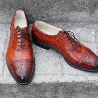 Crafted Leather Classic Men Brown Patina Leather Lace up Oxford Dress Shoes - Thumbnail 5