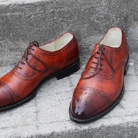 Crafted Leather Classic Men Brown Patina Leather Lace up Oxford Dress Shoes - Thumbnail 6