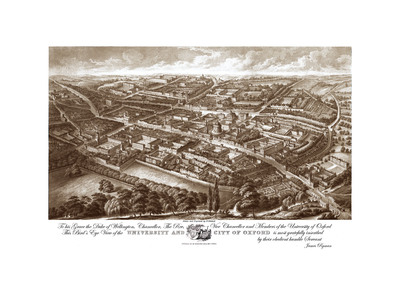 Oxford, England: The City and the University in 1850 - Bird's Eye, Panorama, Vintage, Antique, Reproduction, Framable, Fine Art, wall art