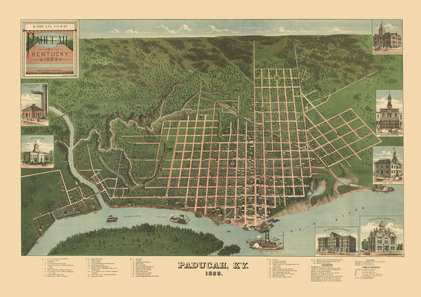 Paducah, Kentucky in 1879 - Bird's Eye View Map, Aerial Map, Panorama, Vintage map, Antique map, Reproduction, Giclée, Fine Art, Wall Art