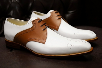 Crafted Leather Classic Handmade Men Brown White Leather Dress Lace up Oxford Shoes