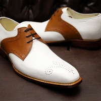 Crafted Leather Classic Handmade Men Brown White Leather Dress Lace up Oxford Shoes - Thumbnail 1