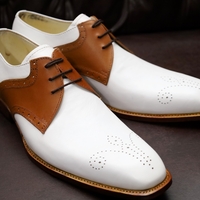 Crafted Leather Classic Handmade Men Brown White Leather Dress Lace up Oxford Shoes - Thumbnail 3