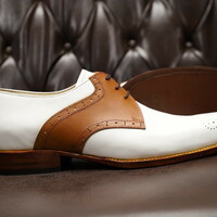 Crafted Leather Classic Handmade Men Brown White Leather Dress Lace up Oxford Shoes - Thumbnail 4