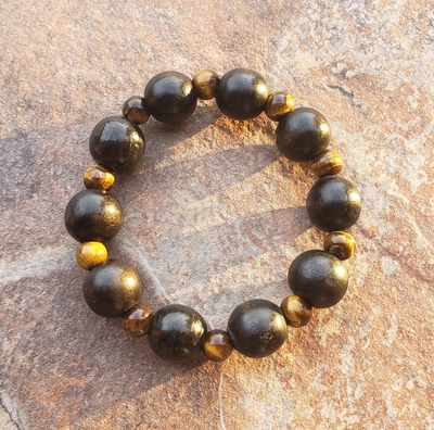 TIGER'S EYE & WOOD BRACELET HANDMADE By Nubian Collection Artwear 👑 