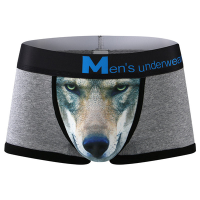 3PK Wolf printed Men's sexy underwear cotton blend mid-rise daily wearing boxer briefs Gray DG6001-PJ