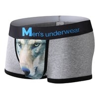 3PK Wolf printed Men's sexy underwear cotton blend mid-rise daily wearing boxer briefs Gray DG6001-PJ - Thumbnail 2