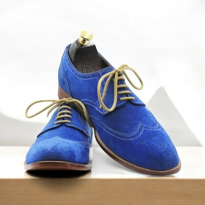 Men's blue suede lace-up oxfords leather shoes