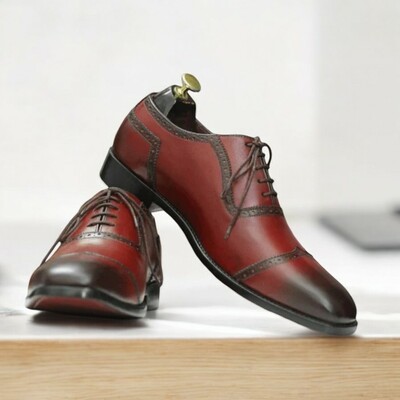 Men's burgundy oxfords leather shoes