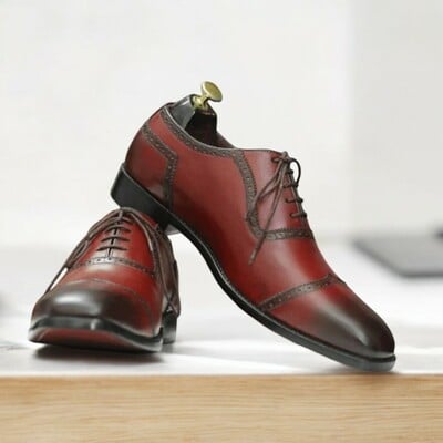 Men's Burgundy Oxfords Leather Shoes