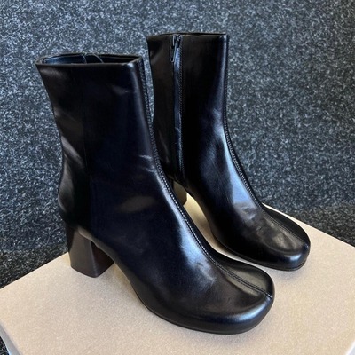 Genuine leather side zipper fashion ankle boots women's thick heel martin boots