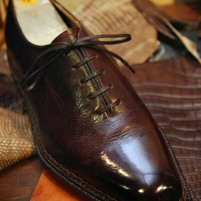 Handmade dark brown double stitch formal lace up dress shoes for mens