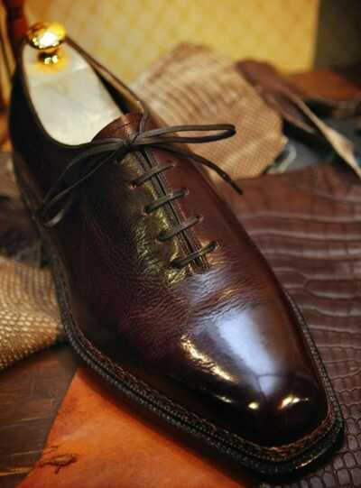 handmade dark brown double stitch formal lace up dress shoes for mens