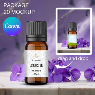 Dropper bottle 10ml mockup violet flavor, amber bottle canva mockup, serum bottle mockup natural and fresh themed visuals and marketing