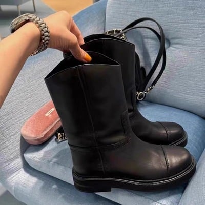 Women's genuine leather thick-soled high-top boots 2 colors