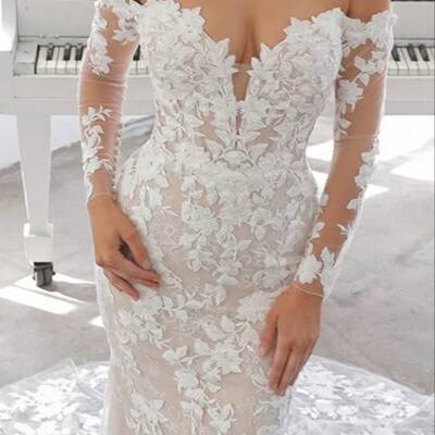 Elegant mermaid lace appliques sleeveless wedding dress bridal gown