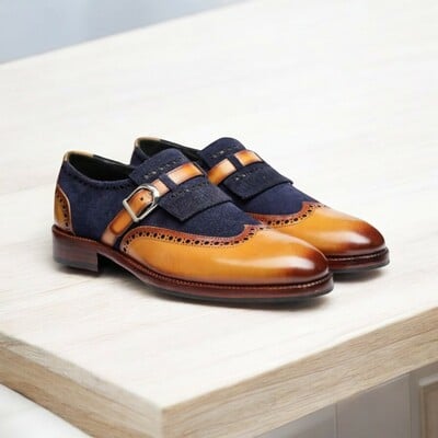 Men's Blue Brown Buckle Suede & soft Leather Shoes