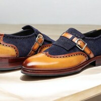 Men's Blue Brown Buckle Suede & soft Leather Shoes - Thumbnail 2